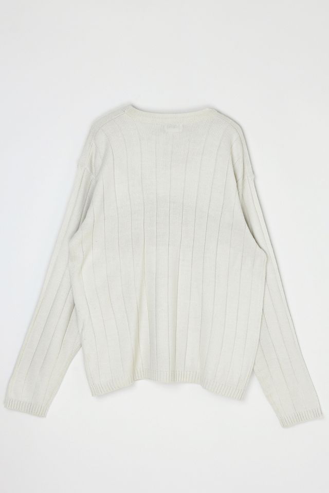 Vintage Y2k Light Beige Striped Ribbed V-Neck Sweater #2