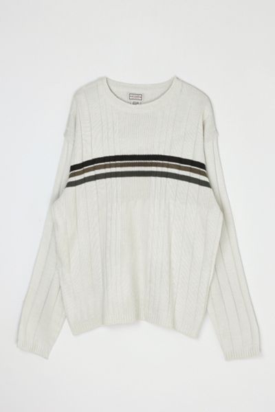 Vintage Y2k Light Beige Striped Ribbed V-Neck Sweater