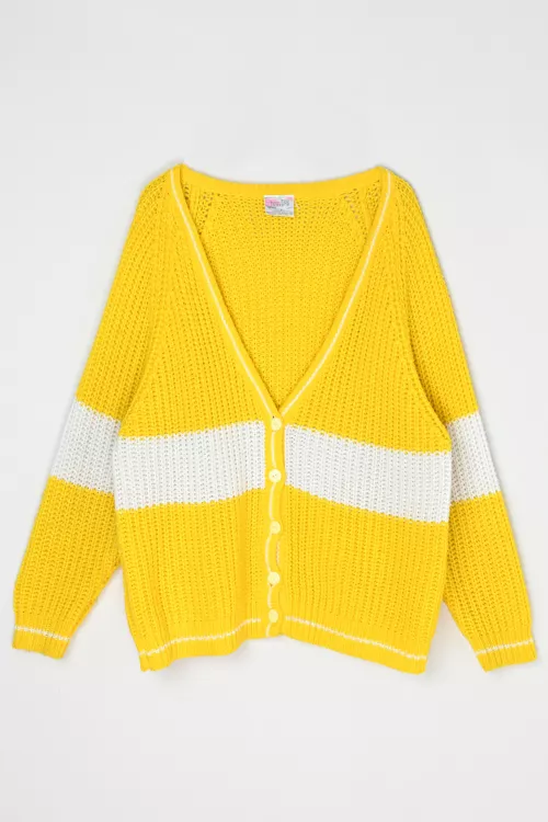 Vintage 90s Yellow & White Striped Knit Cardigan