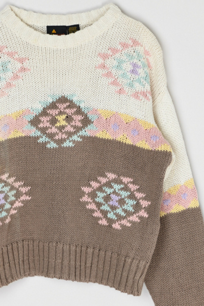 Vintage 90s Tan & Pink Patterned Knit Sweater