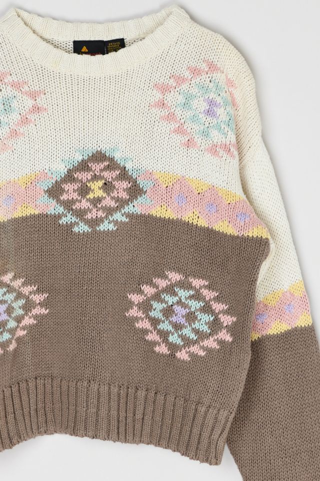 Vintage 90s Tan & Pink Patterned Knit Sweater #1