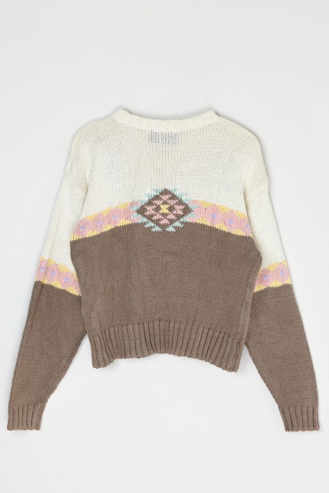 Vintage 90s Tan & Pink Patterned Knit Sweater | Urban Outfitters