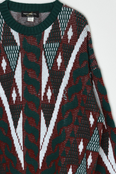 Vintage 90s Dark Green & Red Patterned Knit Sweater