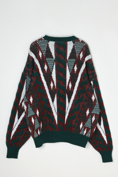 Vintage 90s Dark Green & Red Patterned Knit Sweater