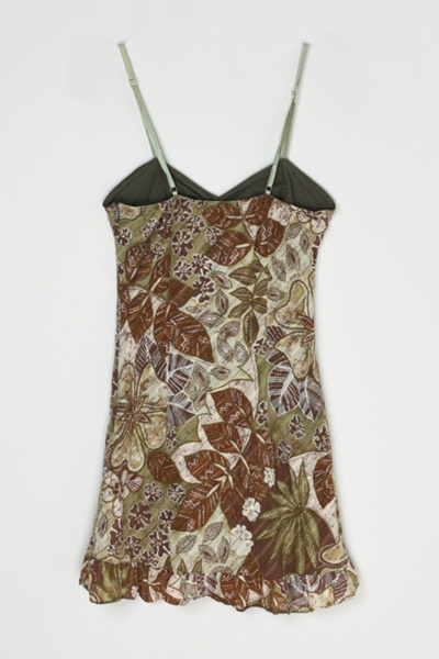 Vintage Y2k Earthtones Printed Mini Dress with Tie
