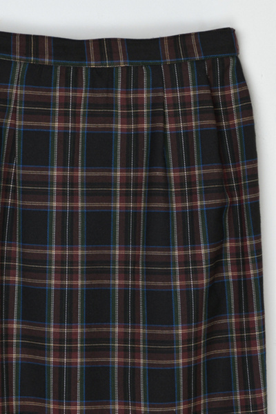 Vintage 90s Black & Dark Red Plaid Midi Skirt