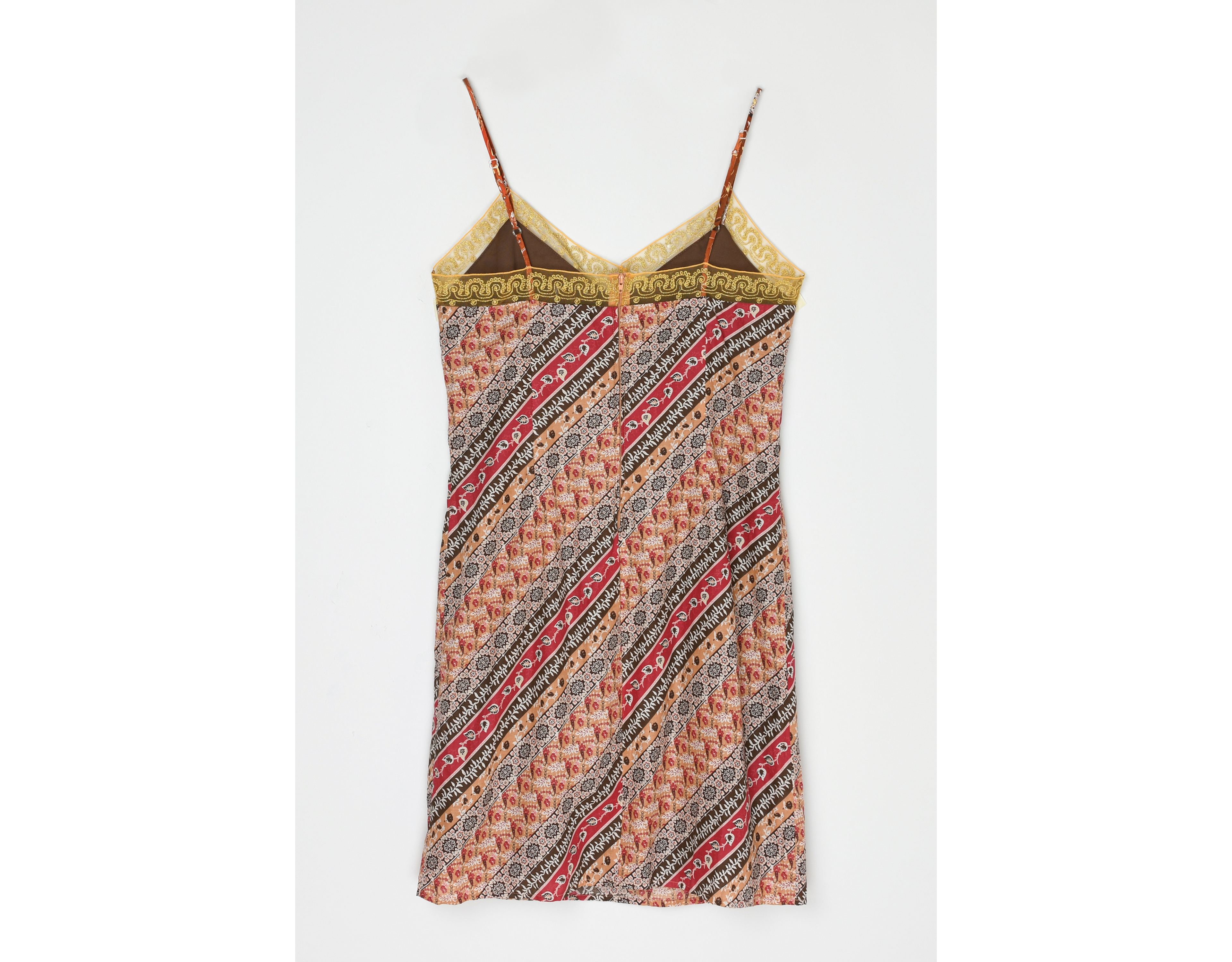 Vintage Y2k Printed Mini Dress with Gold Lace