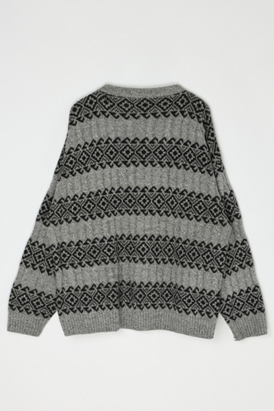 Vintage 70s Grey & Black Patterned Cable Knit Sweater