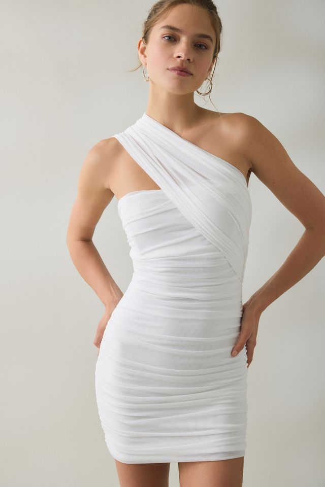 Bardot Celia Asymmetric One-Shoulder Ruched Mesh Mini Dress #4