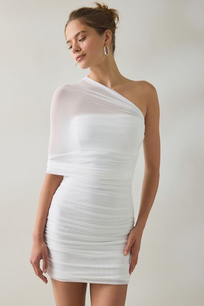 Bardot Celia Asymmetric One-Shoulder Ruched Mesh Mini Dress