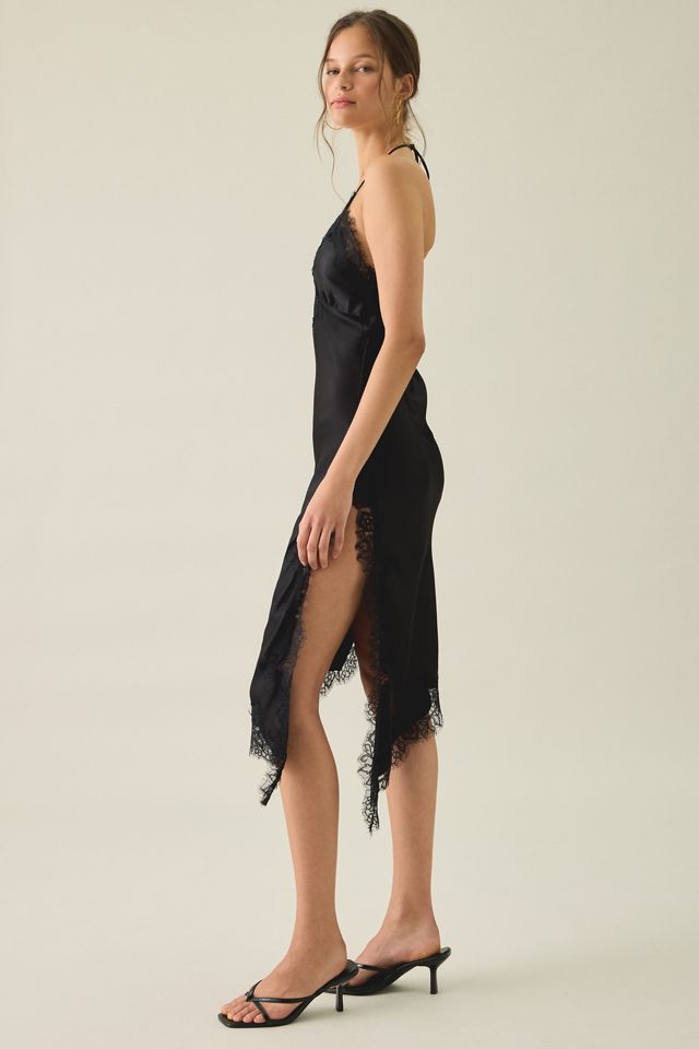 Bardot Silvio Halter Asymmetric Lace Trim Slip Midi Dress #2