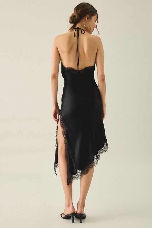 Bardot Silvio Halter Asymmetric Lace Trim Slip Midi Dress #3