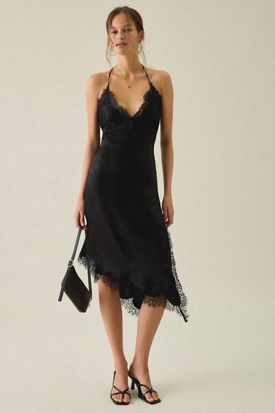 black satin dress urban outfitters UO Bella Bow-Back Satin Mini Dress