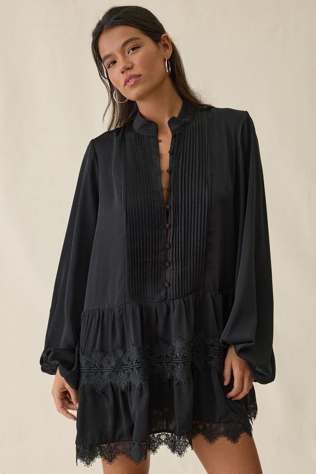 Bardot Antonia Lace Trim Trapeze Shirt Dress #1
