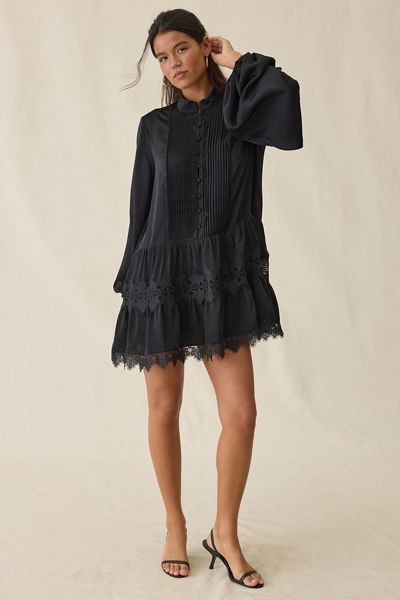 black lace trapeze dress Onyx Cluny Lace Trapeze Gown with Faille Skirt and Bow Detail