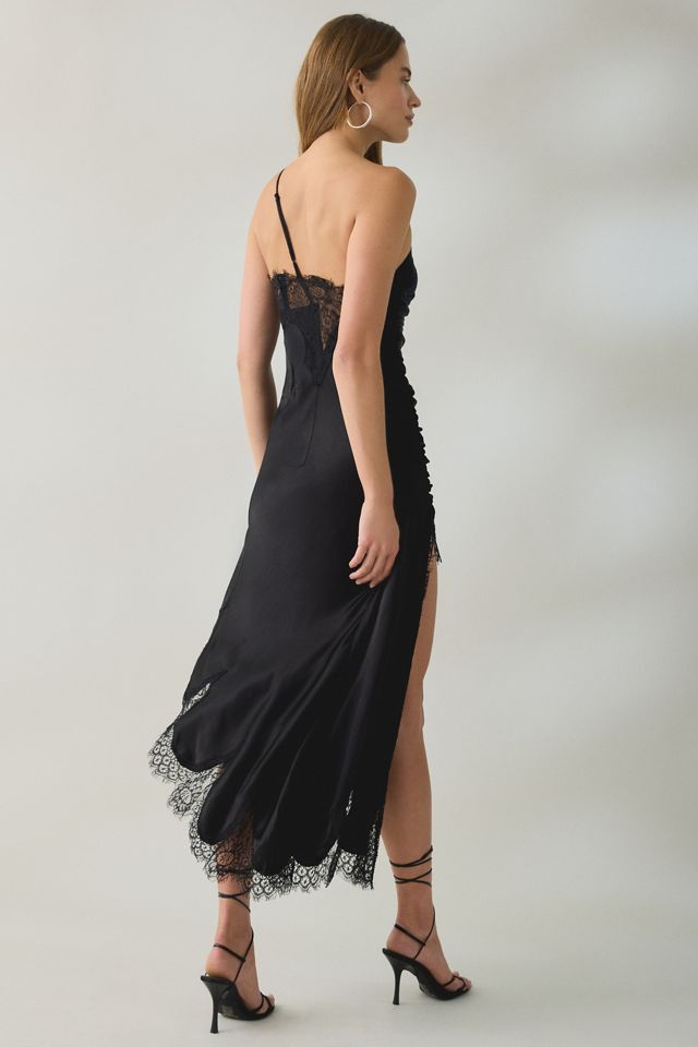 Bardot Rayner Asymmetric One-Shoulder Lace Trim Satin Mini Dress #4