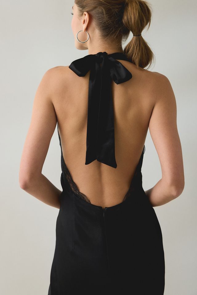 Bardot Roselyn Halter Neck Lace Trim Slip Maxi Dress #1