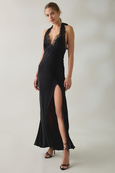 bardot yve sequin satin halter dress Bardot Yve sequin satin halter maxi dress in khaki