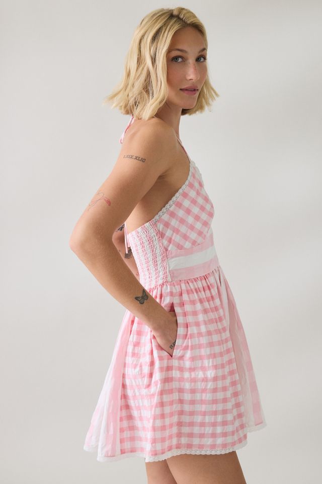 LoveShackFancy Arletta Watermelon Waves Cotton Halter Mini Dress #1