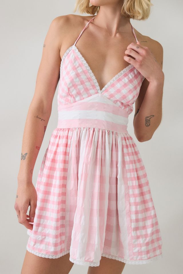 LoveShackFancy Arletta Watermelon Waves Cotton Halter Mini Dress #3
