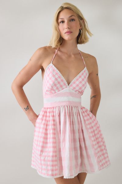 LoveShackFancy Arletta Watermelon Waves Cotton Halter Mini Dress