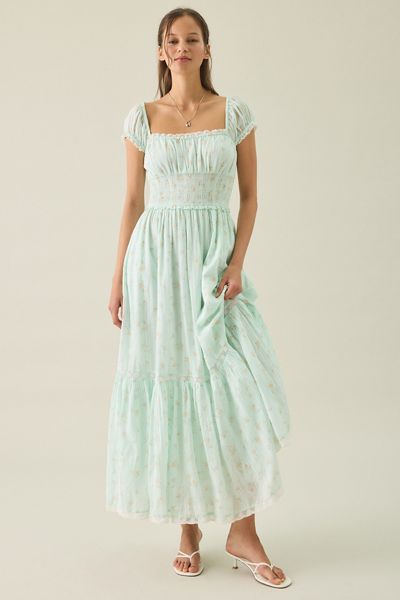 LoveShackFancy Lyssara Puff Sleeve Smocked Midi Dress