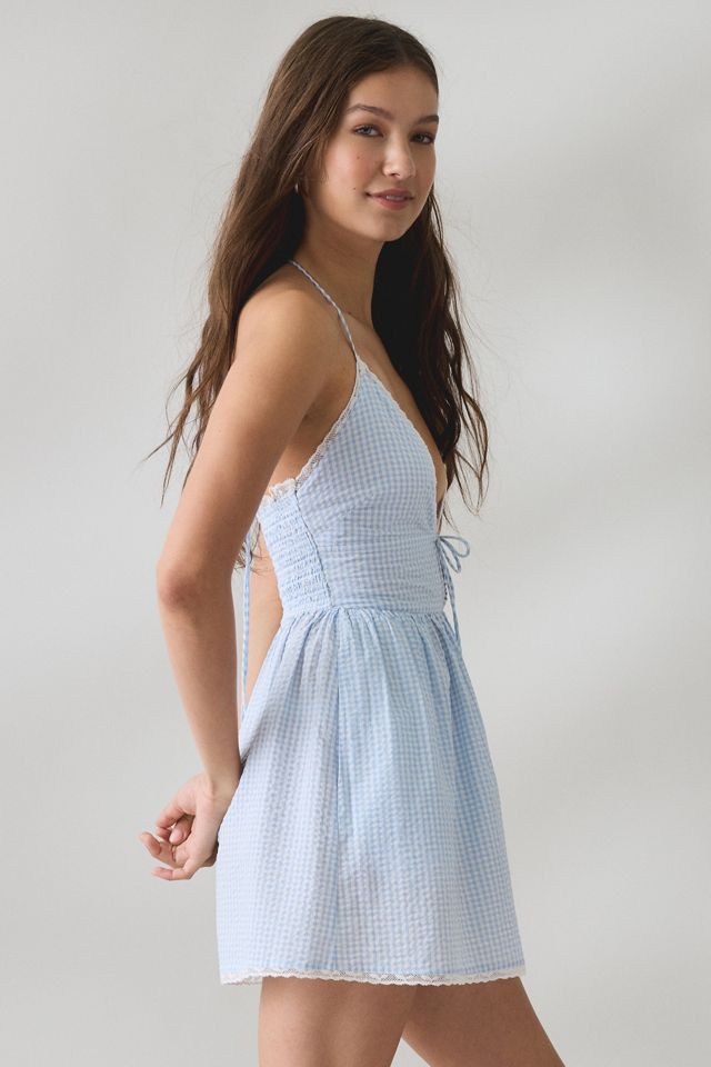 LoveShackFancy Khloe Gingham Halter Neck Mini Dress #1