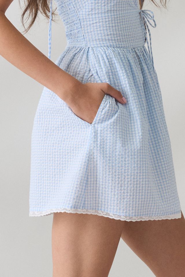 LoveShackFancy Khloe Gingham Halter Neck Mini Dress | Urban