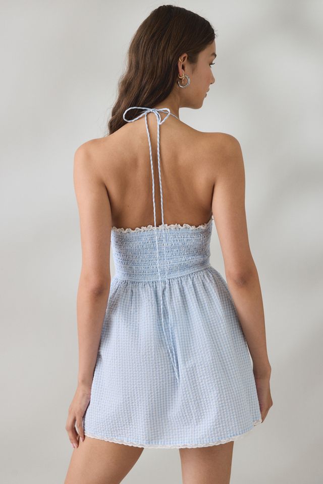 LoveShackFancy Khloe Gingham Halter Neck Mini Dress #4