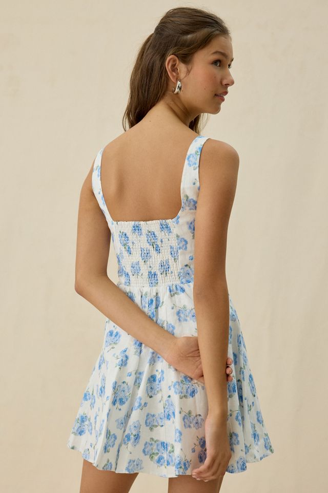Robe courte en lin à motif floral Marina bleu Nabi LoveShackFancy #4