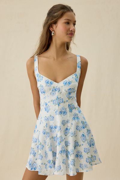 LoveShackFancy Nabi Blue Marina Floral Linen Mini Dress