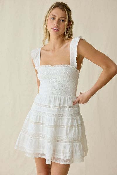 LoveShackFancy Colbera Lace Trim Smocked Mini Dress