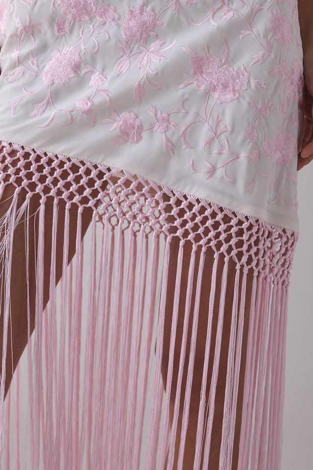 floral jacquard tassel lace up maxi dress FATE Floral Print Pleated Mesh Maxi Dress in Blush Pink S main image 1