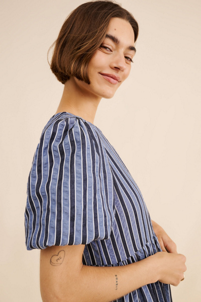 Glamorous Striped Puff Sleeve Midi Dress