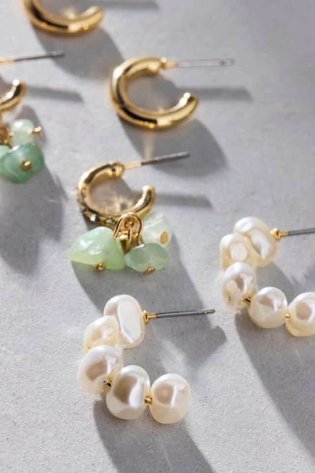 Ensemble de boucles d'oreilles créoles à perles vert d'eau #1