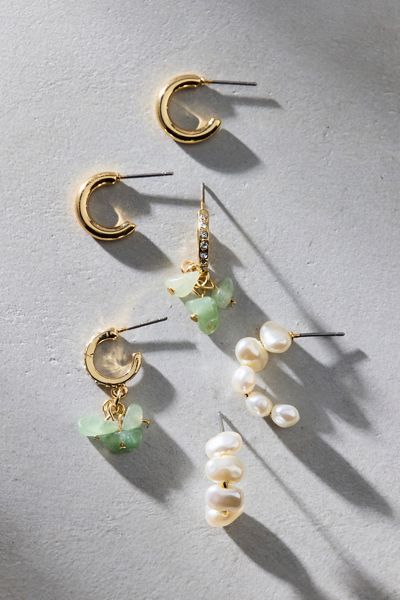 Seafoam Pearl Hoop Earrings Set