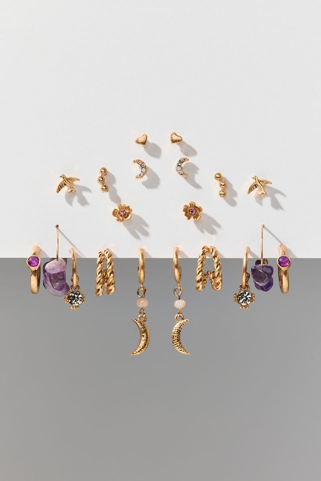 Summer Moon Stone Charm Multi Earrings Set #1