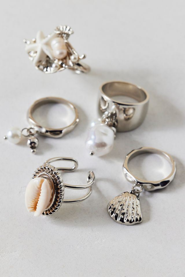 Tideline Shell & Pearl Rings Set #1