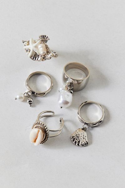 Tideline Shell & Pearl Rings Set