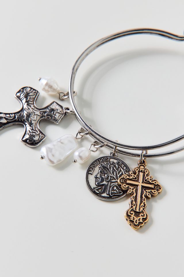 Pearl & Cross Charm Bracelet #1