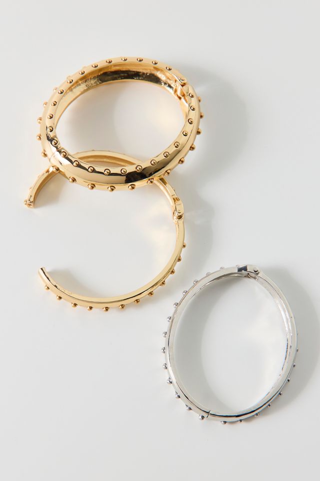 Studded Mixed Metal Bangle Bracelets Set #1