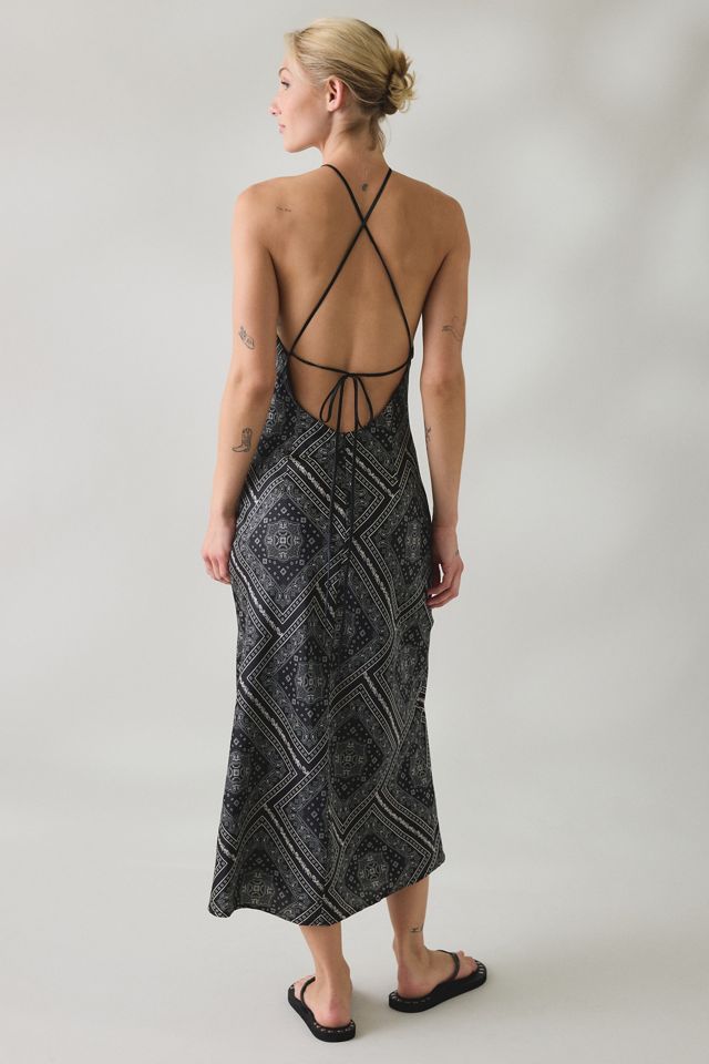 Lulus Tate Bandana Print Y-Neck Halter Midi Dress #1