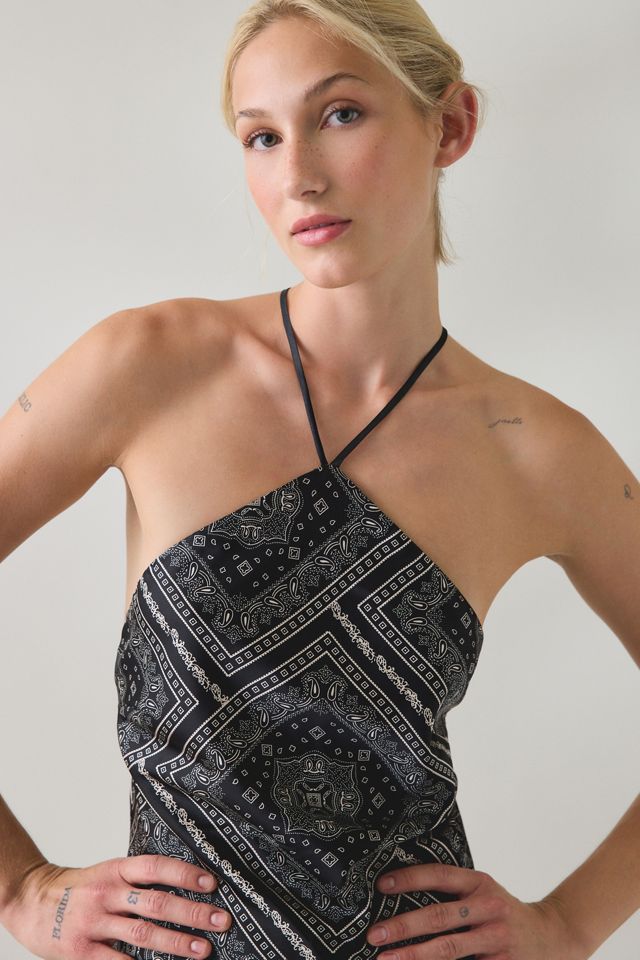 Lulus Tate Bandana Print Y-Neck Halter Midi Dress #2