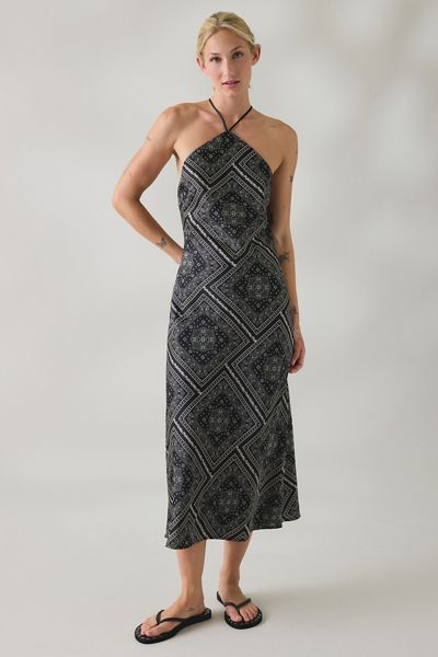 Lulus Tate Bandana Print Y-Neck Halter Midi Dress