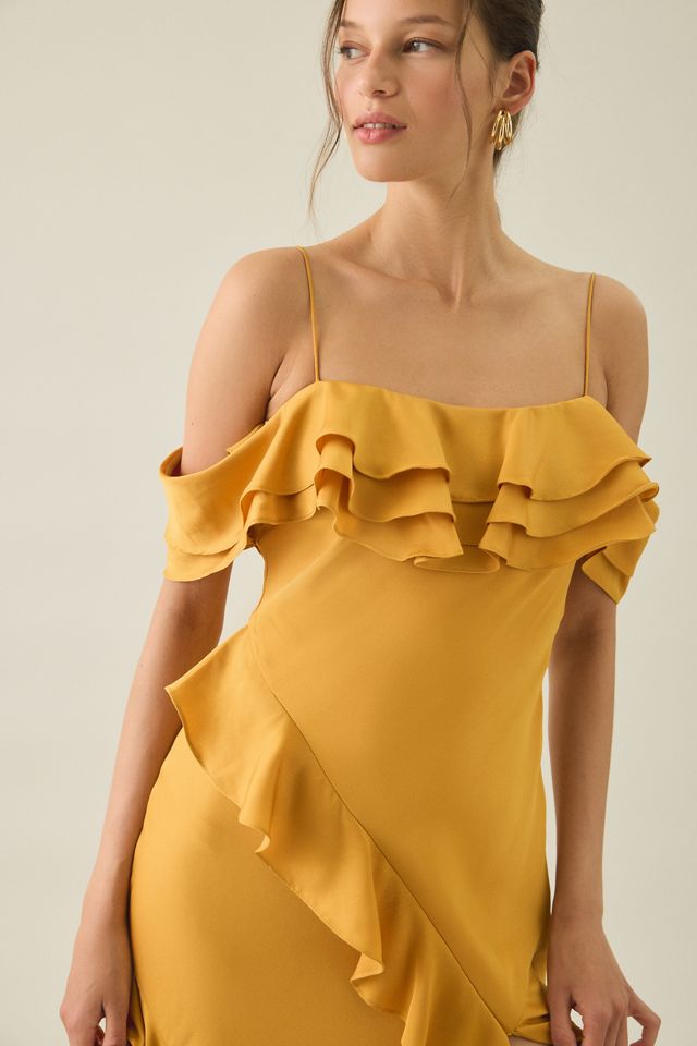 Lulus Aviva Asymmetric Cascading Ruffle Off-The-Shoulder Maxi Dress #1