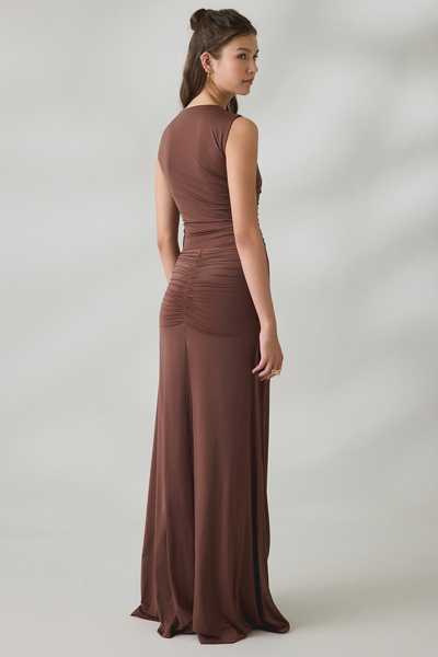 Lulus Rae Asymmetric Ruched Cascading Ruffle Maxi Dress