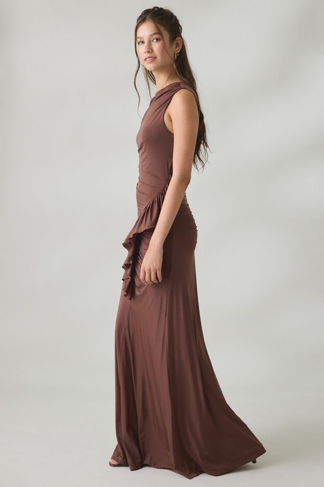 Lulus Rae Asymmetric Ruched Cascading Ruffle Maxi Dress #3