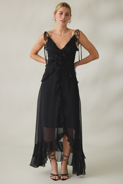 Lulus Jamie Tie-Strap Ruffle High-Low Maxi Dress | Urban Outfitters