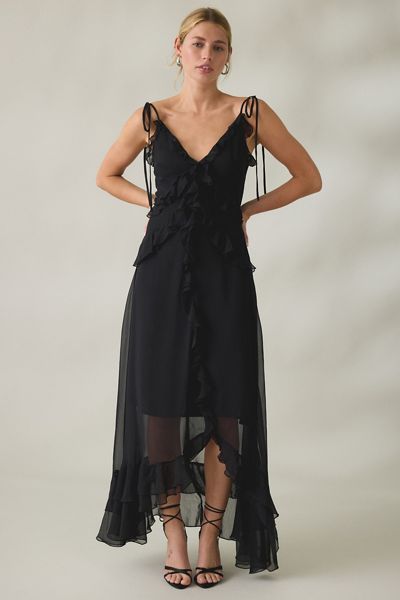 Lulus Jamie Tie-Strap Ruffle High-Low Maxi Dress