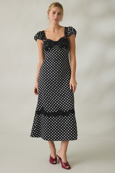 Lulus Clarke Polka Dot Lace Trim Slip Midi Dress | Urban